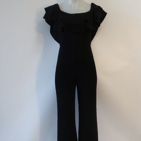 Women Intermix Mae Black Crepe Ruffled Off-The Shoulder Jumpsuit 2 - Picture 5 of 16